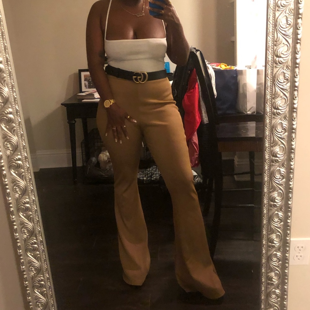 Camel Bandage Rib Flared Pants